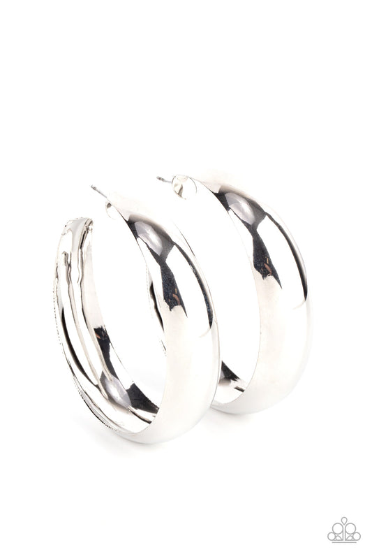 Flat Out Flawless - Silver Oversized Flat Hoop Paparazzi Post Earrings