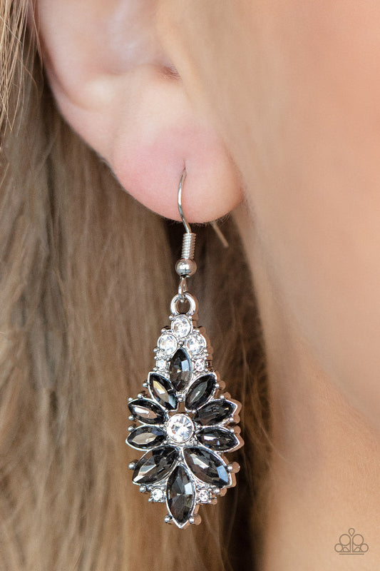 Gala Goddess - Silver Smoky Marquise-Cut Rhinestone Paparazzi Earrings