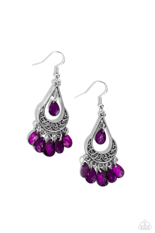Beachside Ballroom - Purple Teardrop Beads/Whimsical Filigree Paparazzi Earrings
