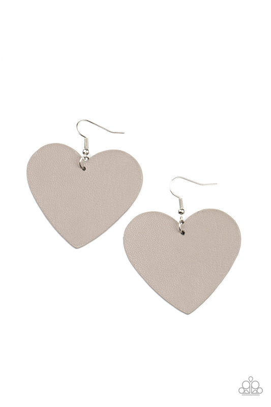 Country Crush - Silver/Ultimate Gray Leather Heart Paparazzi Earrings