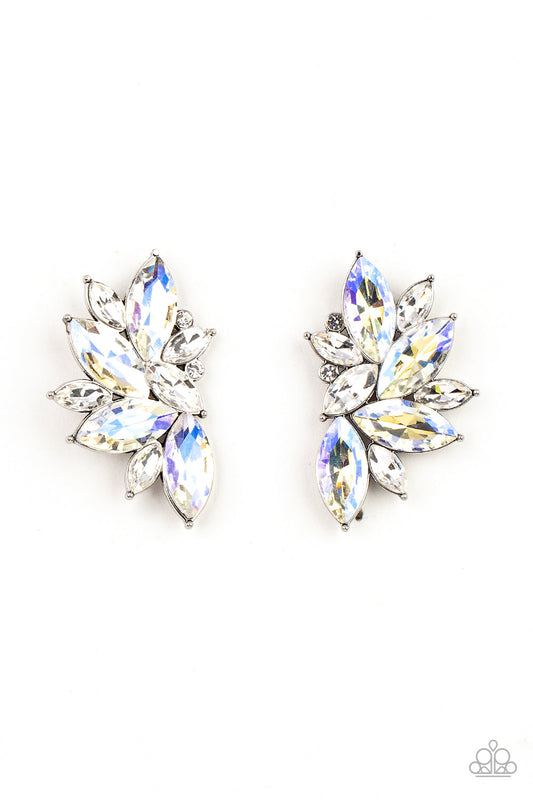 Instant Iridescence - White & Iridescent Marquise-Cut Rhinestone Paparazzi Earrings