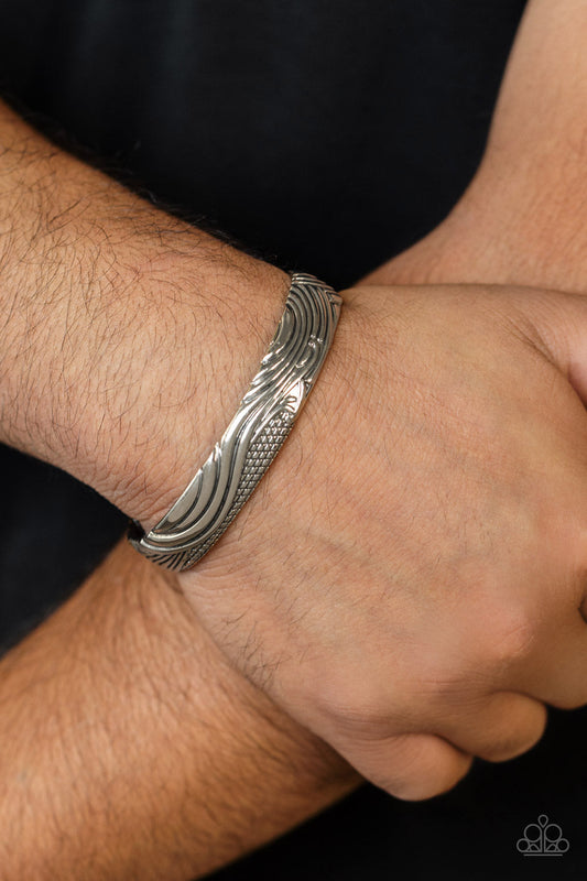 Tidal Trek - Silver Wave-Like Geometric Texture Paparazzi Cuff Bracelet