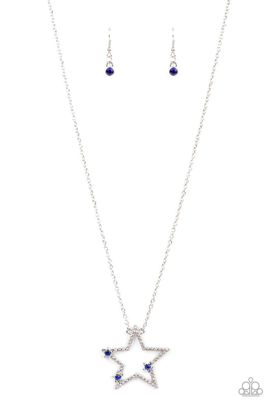 I Pledge Allegiance to the Sparkle - Blue & White Rhinestones/Silver Star Paparazzi Necklace & matching earrings