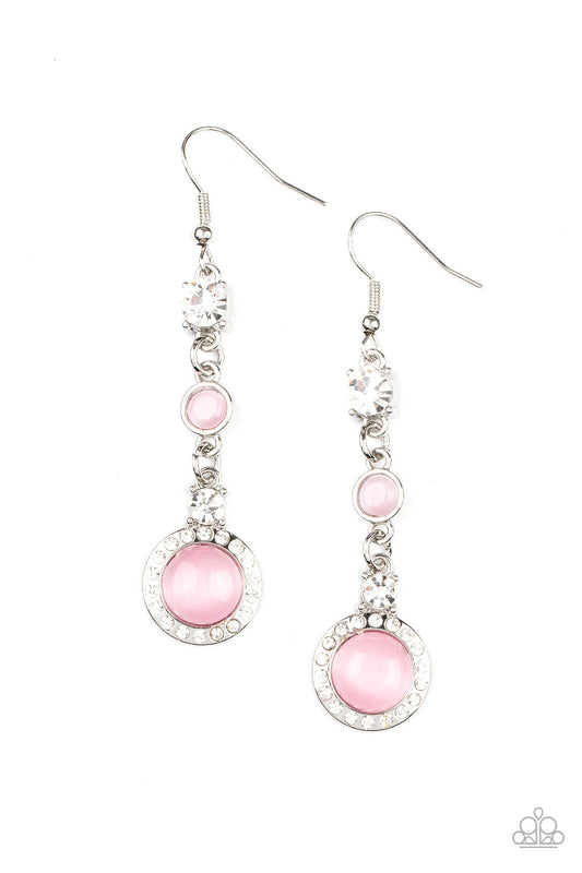 Epic Elegance - Pink Cat's Eye & White Rhinestone Paparazzi Earrings