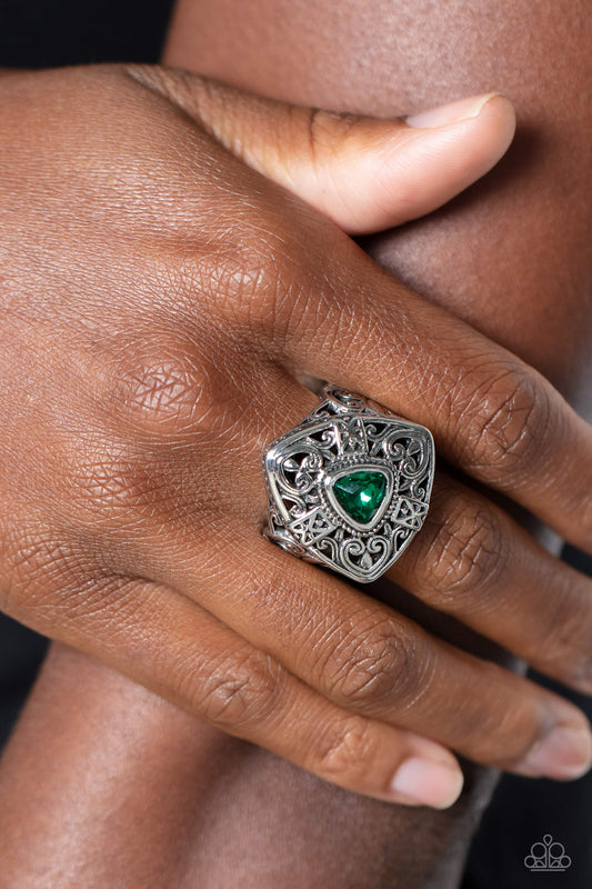 Charismatic Couture - Green Triangular Rhinestone/ Decorative Triangular Frame Paparazzi Ring