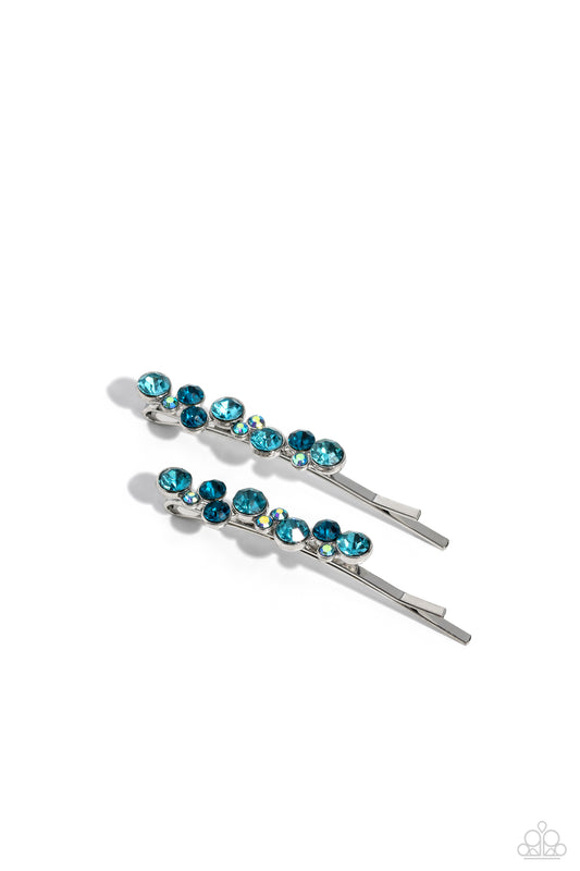 Bubbly Ballroom - Blue, Dark Blue, & Iridescent Rhinestone Paparazzi Hair Clips