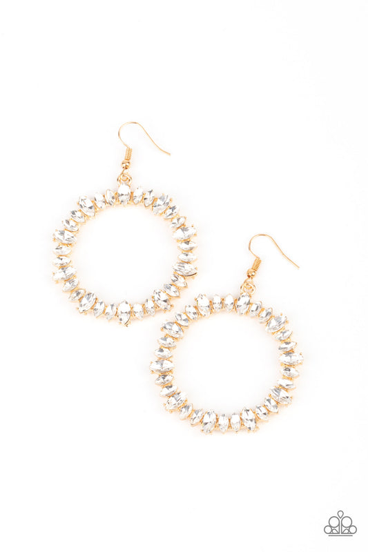 Glowing Reviews - Gold Fittings & White Marquise Cut Rhinestone Paparazzi Earrings