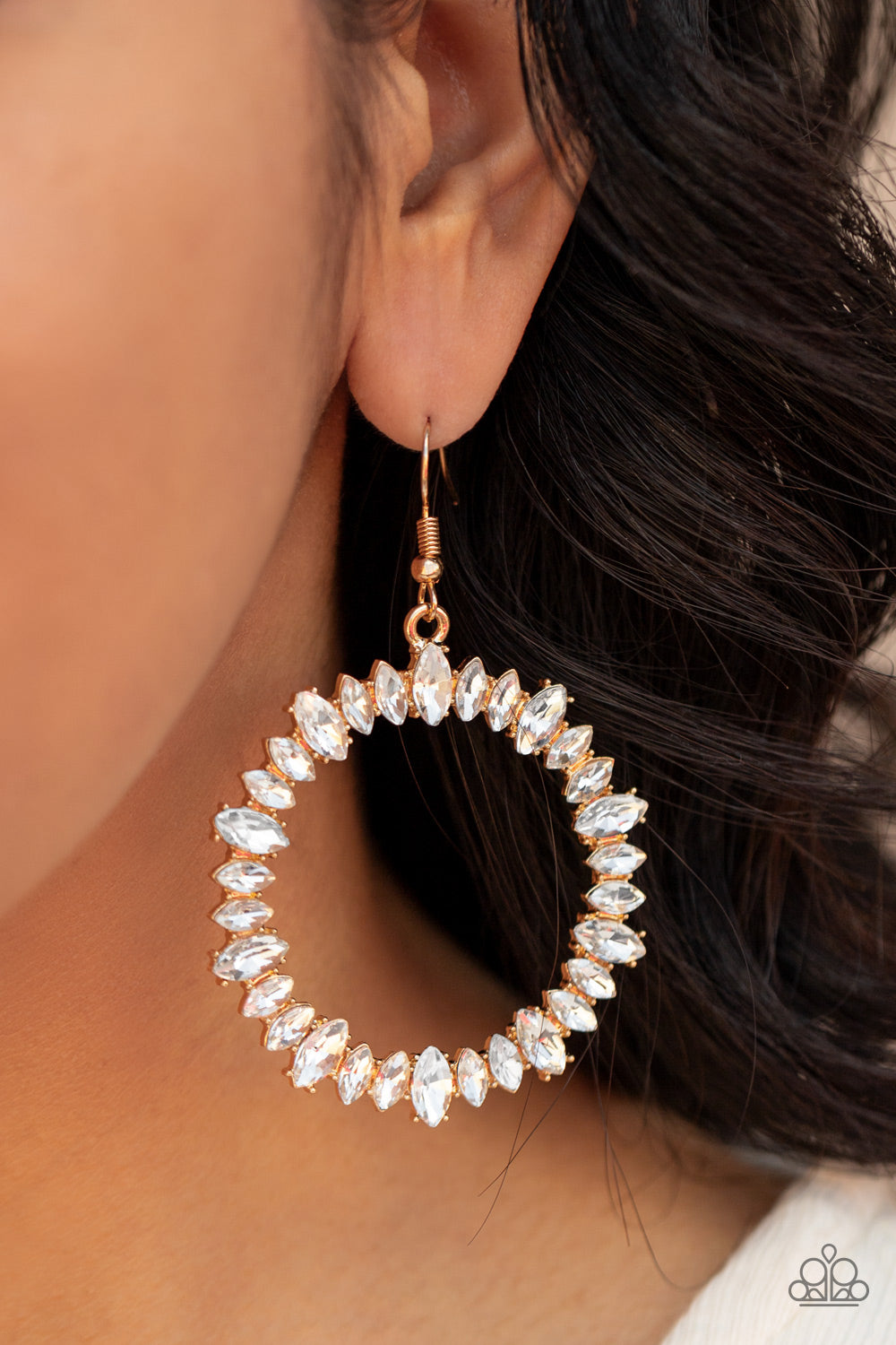 Glowing Reviews - Gold Fittings & White Marquise Cut Rhinestone Paparazzi Earrings