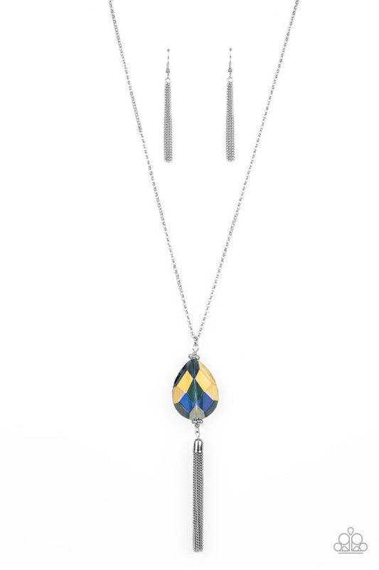 Interstellar Solstice - Purple Oversized UV Gem/Silver Chain Tassel Pendant Paparazzi Necklace & matching earrings