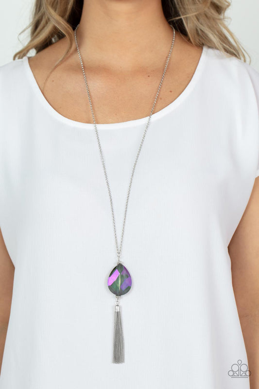Interstellar Solstice - Purple Oversized UV Gem/Silver Chain Tassel Pendant Paparazzi Necklace & matching earrings