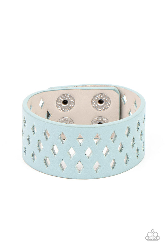 Glamp Champ - Blue Leather & Diamond Cut-Out Paparazzi Snap Bracelet