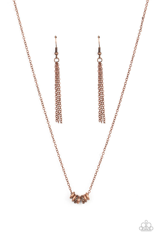 Dainty Dalliance - Copper Smooth & Studded Rings & Dainty Chain Paparazzi Necklace & matching earrings