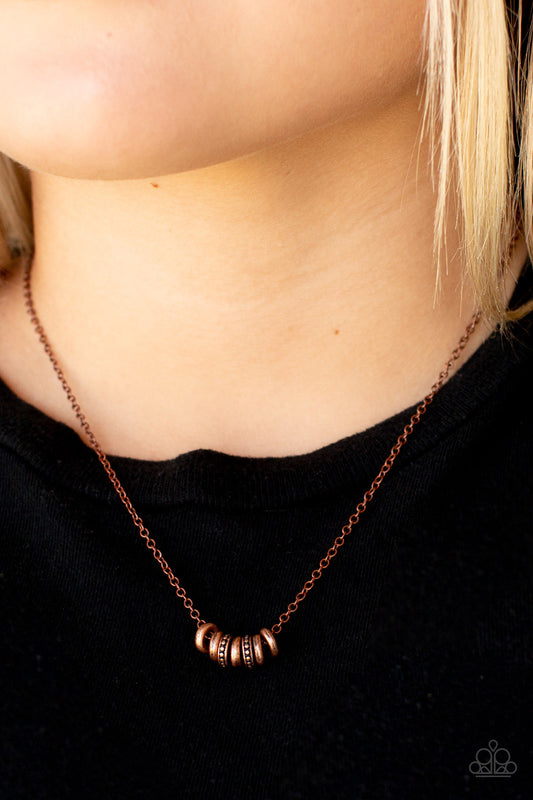 Dainty Dalliance - Copper Smooth & Studded Rings & Dainty Chain Paparazzi Necklace & matching earrings