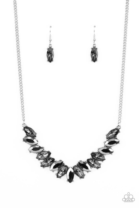 Galaxy Game-Changer - Silver & Hematite Rhinestone Paparazzi Necklace & matching earrings