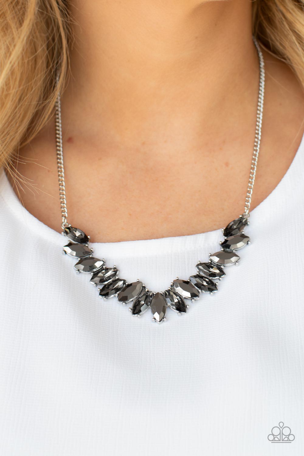 Galaxy Game-Changer - Silver & Hematite Rhinestone Paparazzi Necklace & matching earrings