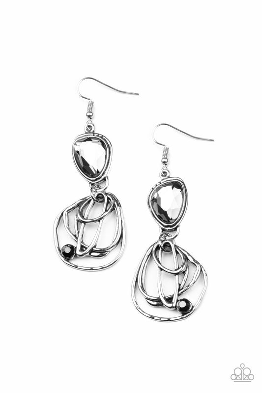 Galactic Drama - Silver Abstract Frames & Smoky Gem Paparazzi Earrings