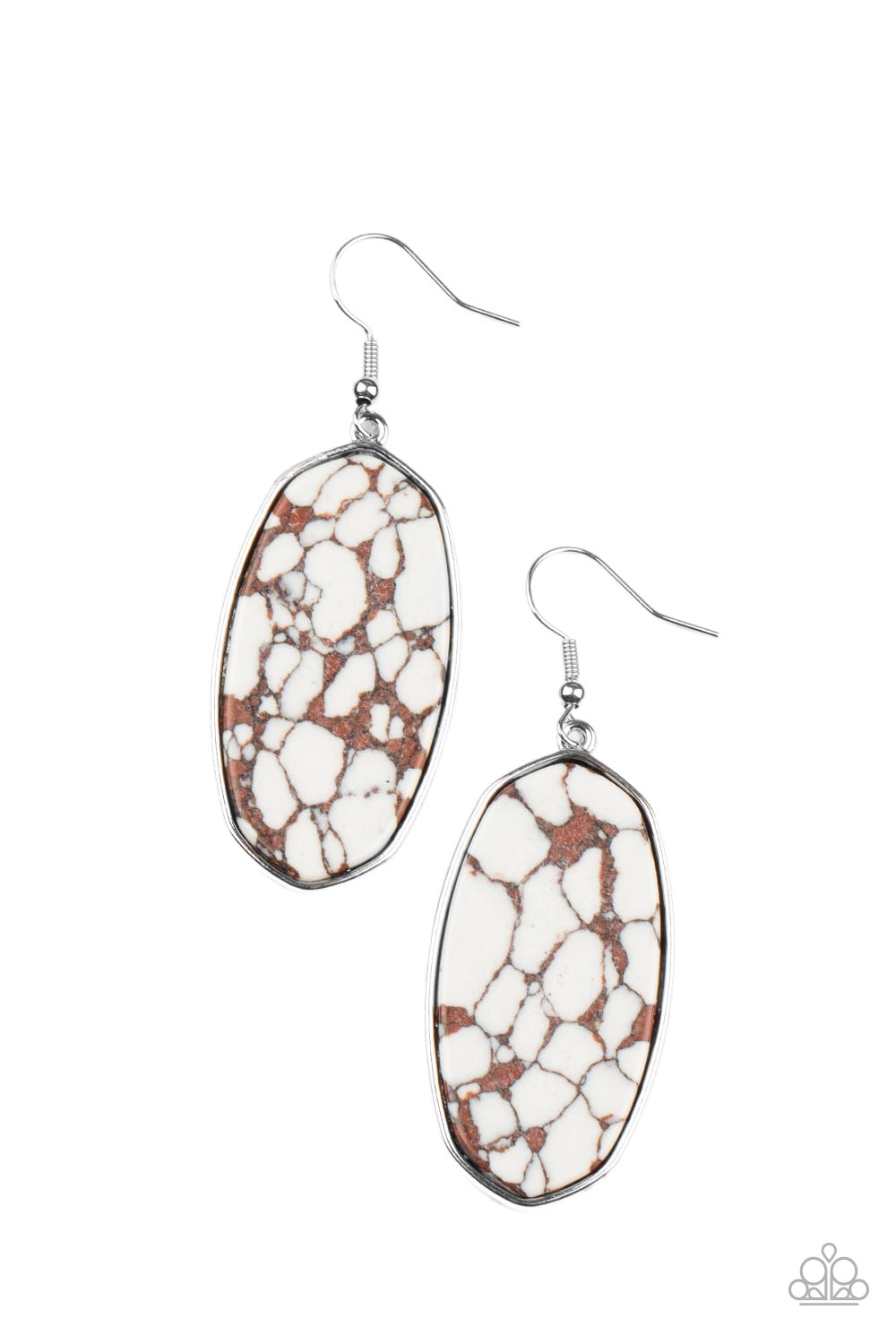 Stone Sculptures - Brown & White Speckled Stone Paparazzi Earrings