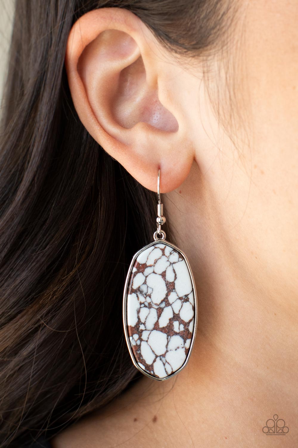 Stone Sculptures - Brown & White Speckled Stone Paparazzi Earrings