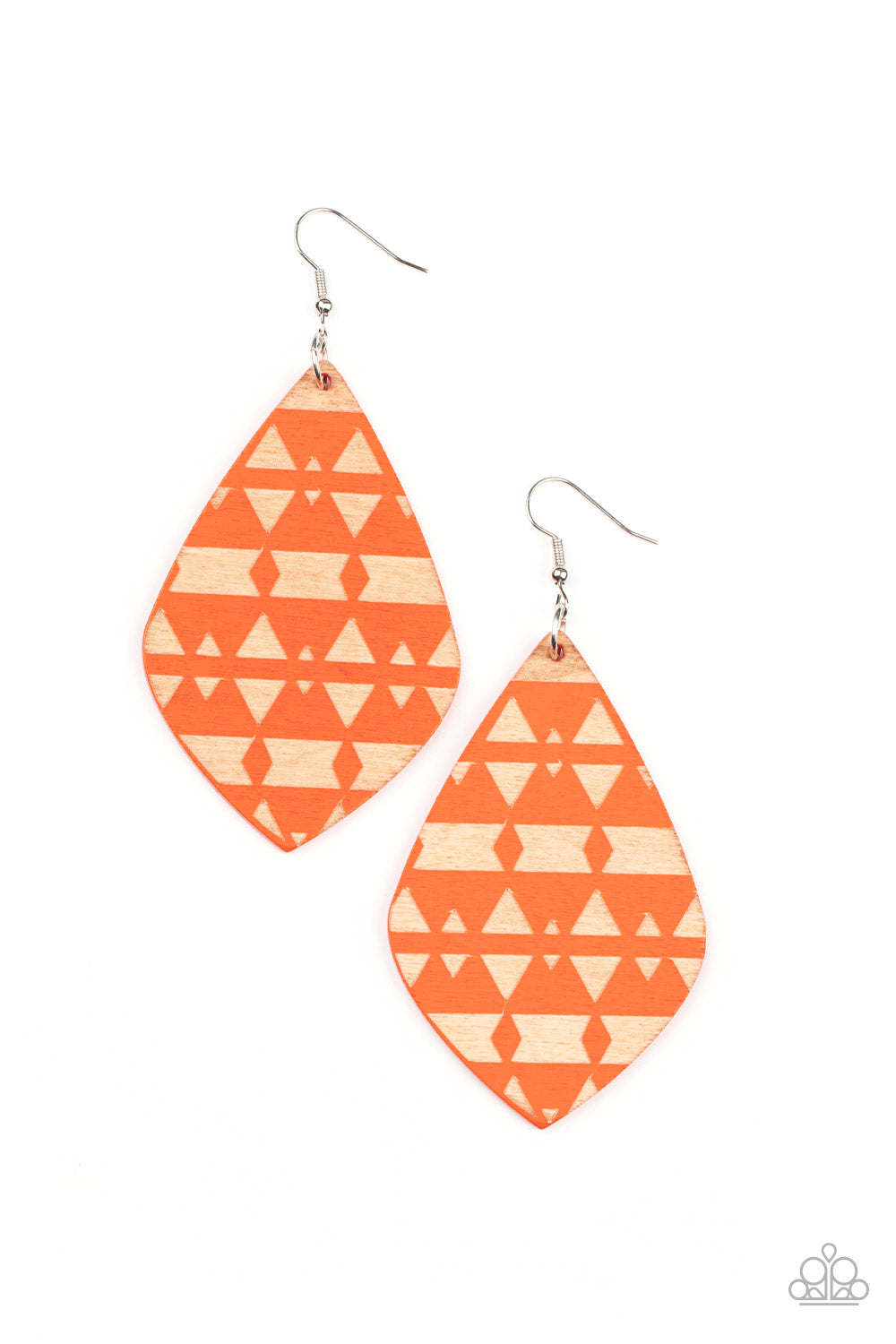 Zimbabwe Zoo - Orange Wooden Frame/Geometric Tribal Pattern Earrings