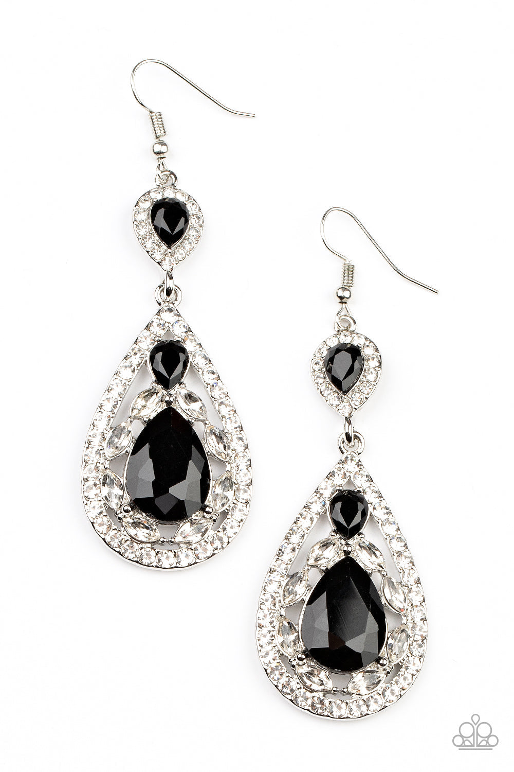 Posh Pageantry - Black Teardrop & White Rhinestone Paparazzi Earrings