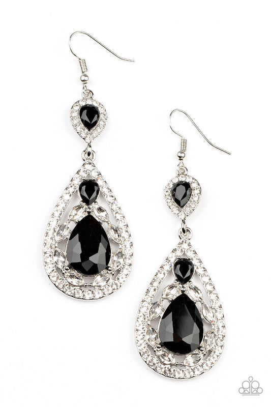 Posh Pageantry - Black Teardrop & White Rhinestone Paparazzi Earrings
