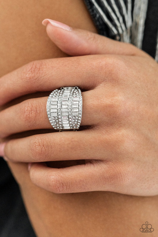 Red Carpet Redux - White Stacked Rhinestone Paparazzi Ring