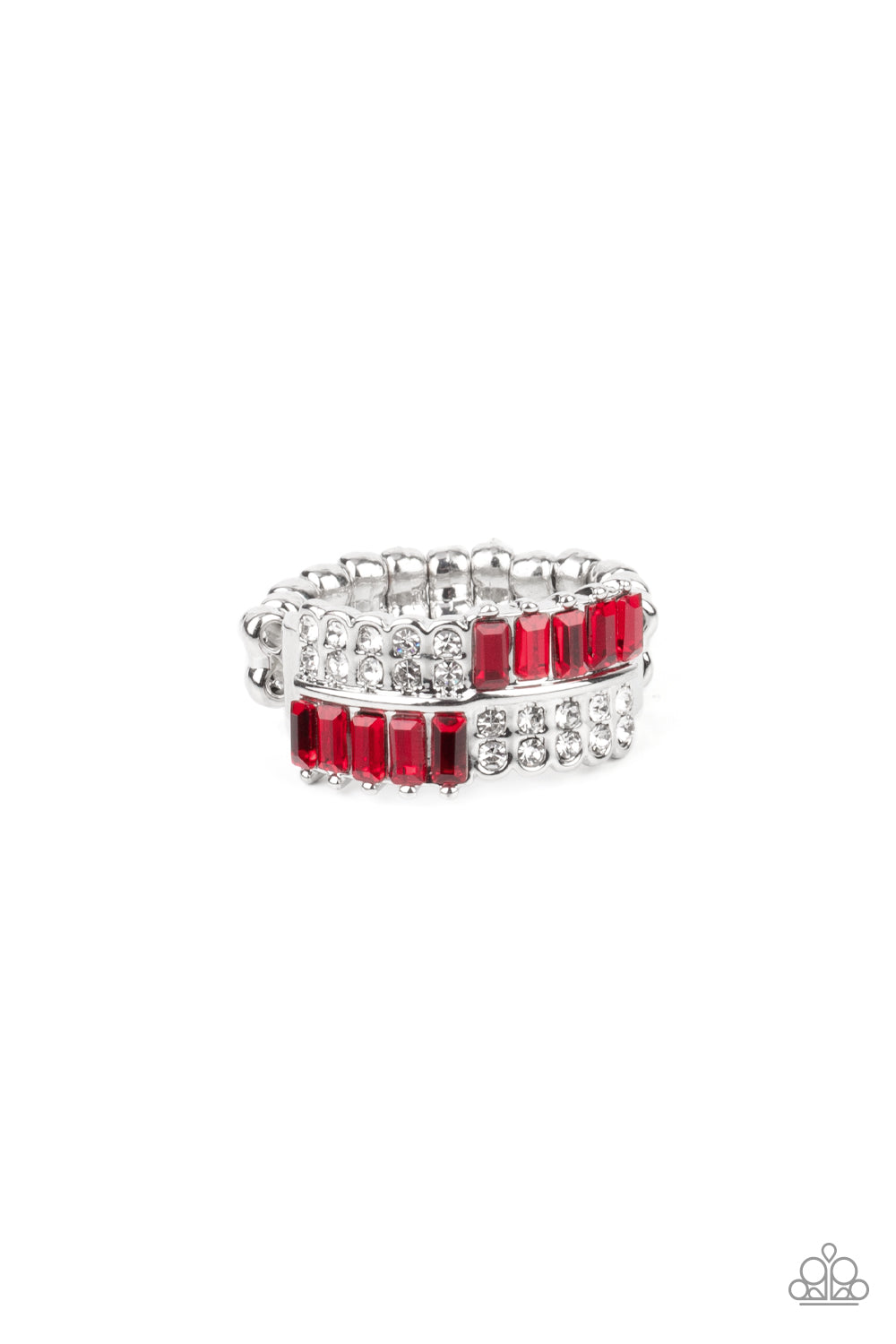 Put Them in Check - Red & White Dainty Emerald Cut Rhinestone Paparazzi Ring