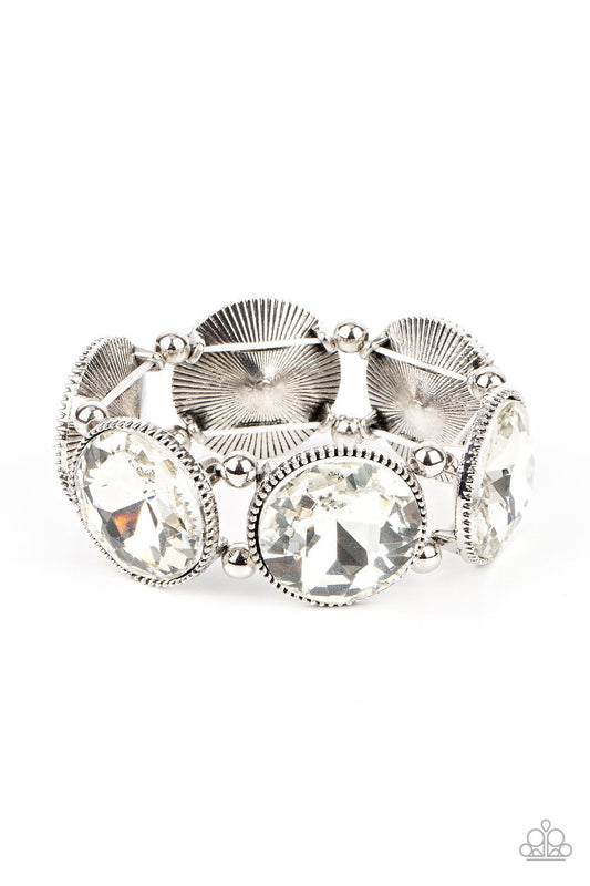 Powerhouse Hustle - White Oversized Rhinestone Paparazzi Stretch Bracelet