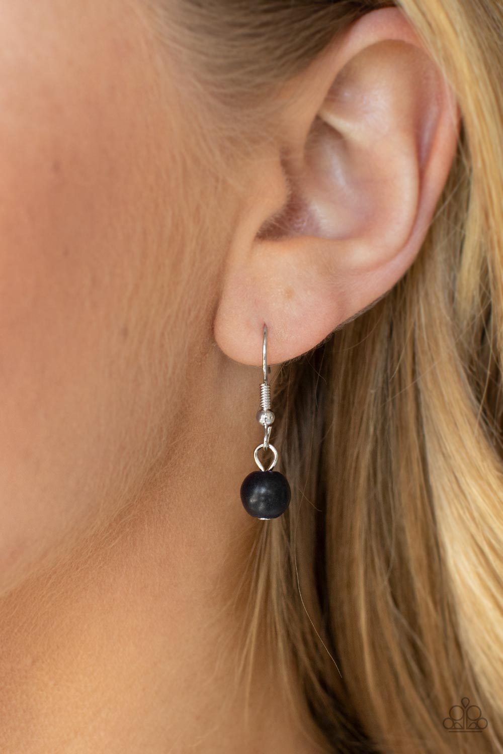 The Natural Order - Black Stones, Silver Floral Frames, & Silver Chain Tassel Paparazzi Necklace & matching earrings