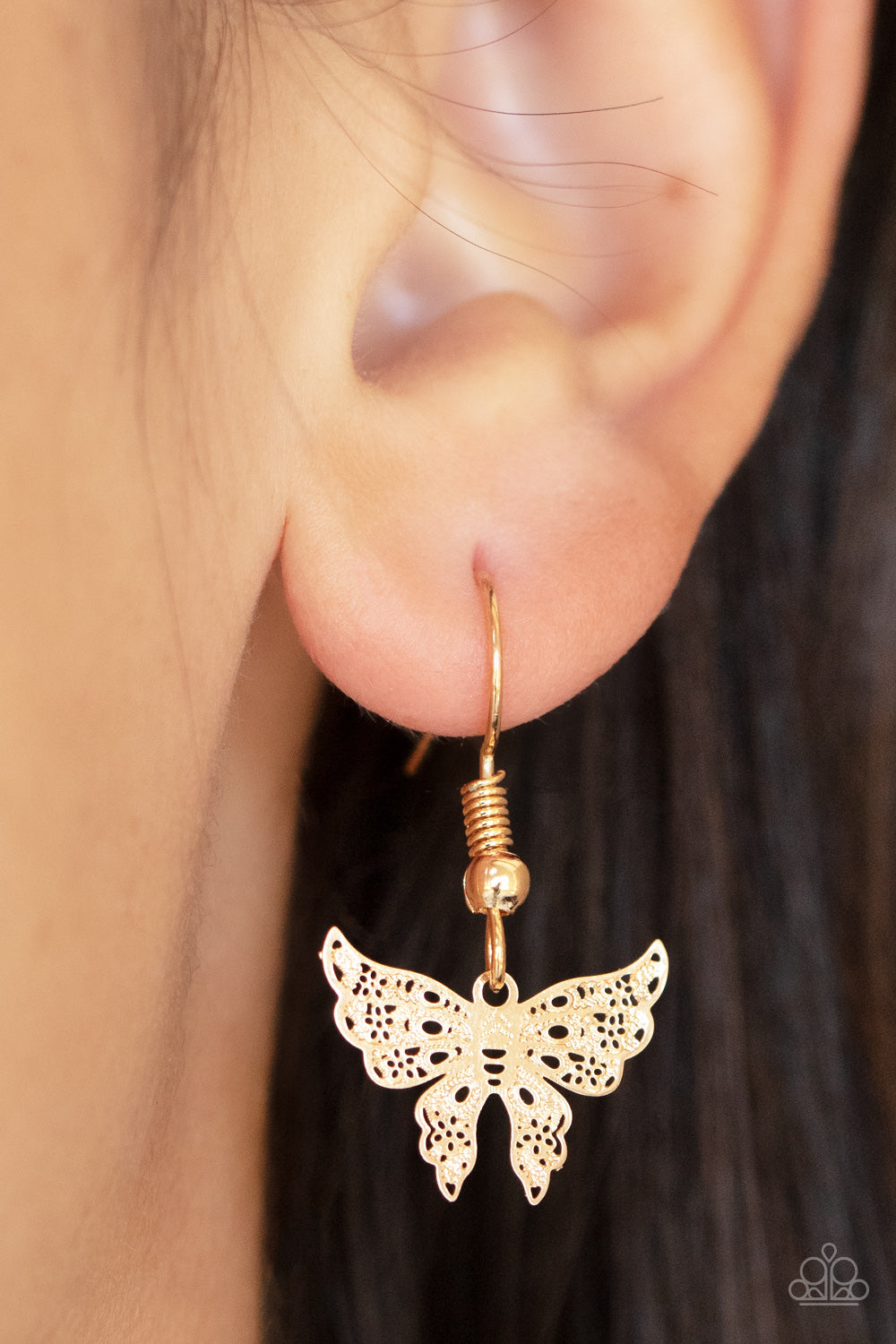 Bountiful Butterflies - Gold Butterfly Pendant & Mismatched Chain Paparazzi Necklace & matching earrings