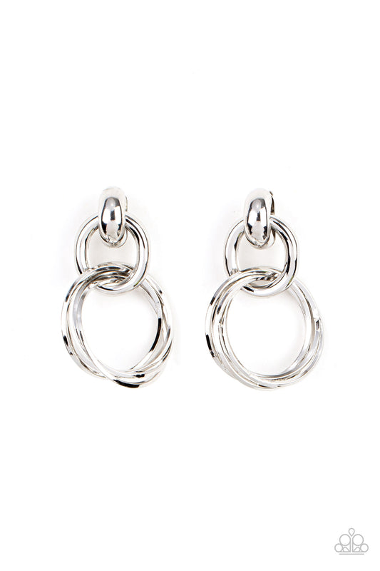 Dynamically Linked - Silver Bold Link Paparazzi CLIP-ON Earrings