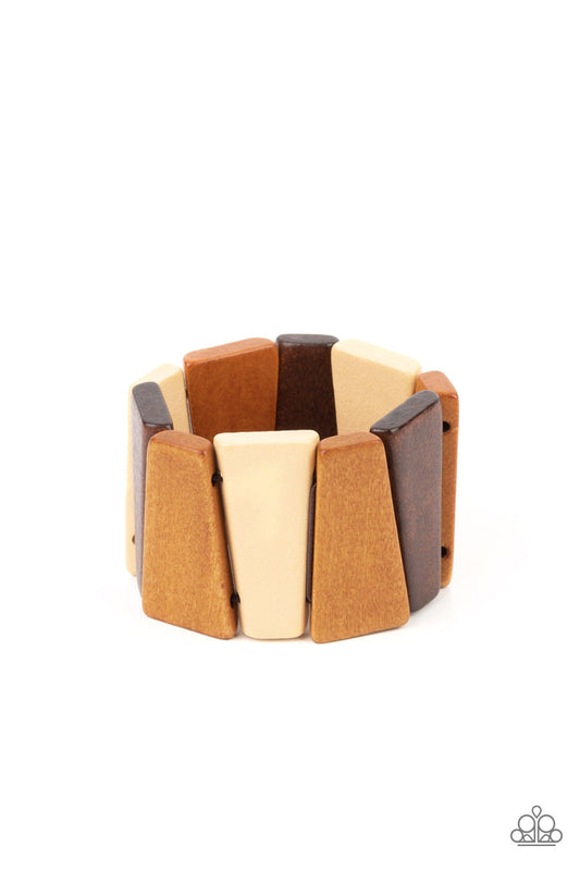 Barbados Backdrop - Multi Chunky Wooden Frame Paparazzi Stretch Bracelet