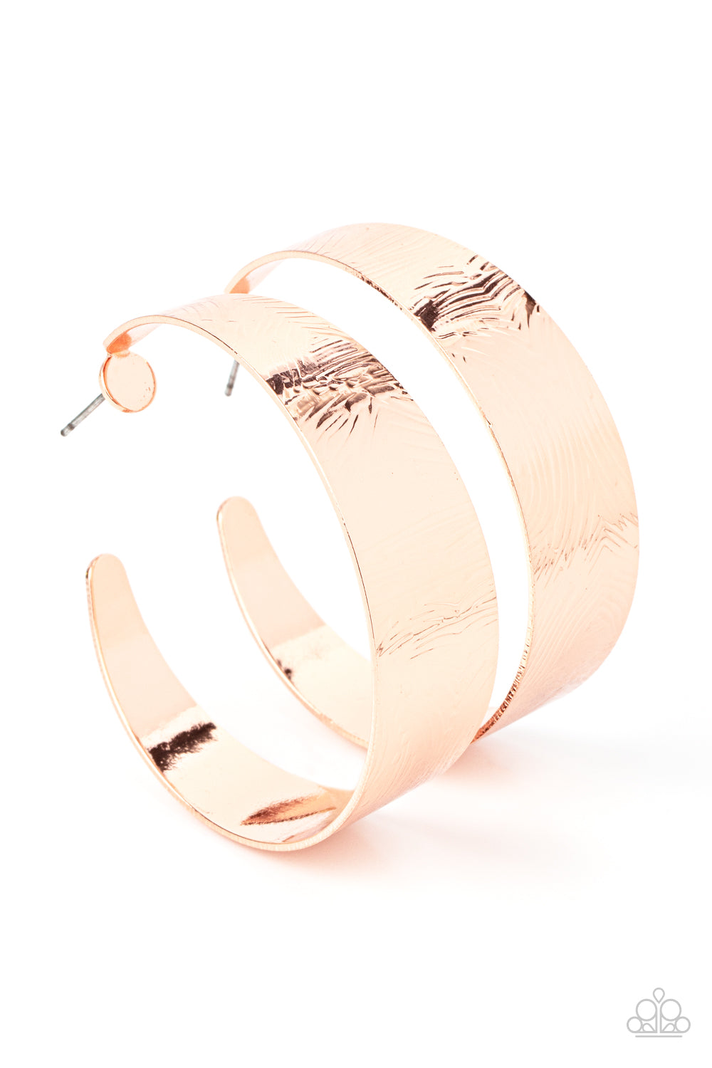 Curve Crushin - Copper Embossed Geometric Detail Paparazzi Hoop Earrings