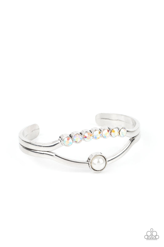 Palace Prize - Multi Iridescent Rhinestone & White Pearl Paparazzi Cuff Bracelet