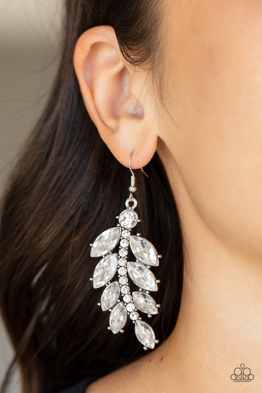 Ice Garden Gala - White Marquise Cut Rhinestone Leaf Shaped Paparazzi Earrings