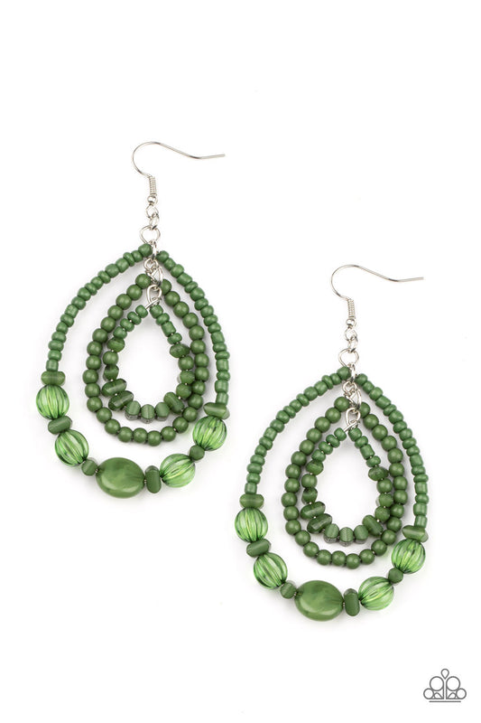 Prana Party - Green Mismatched Stones, Seed Beads, & Crystal-Like Beaded Paparazzi Earrings