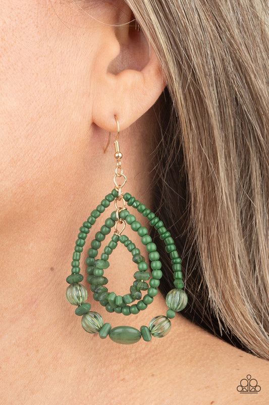 Prana Party - Green Mismatched Stones, Seed Beads, & Crystal-Like Beaded Paparazzi Earrings
