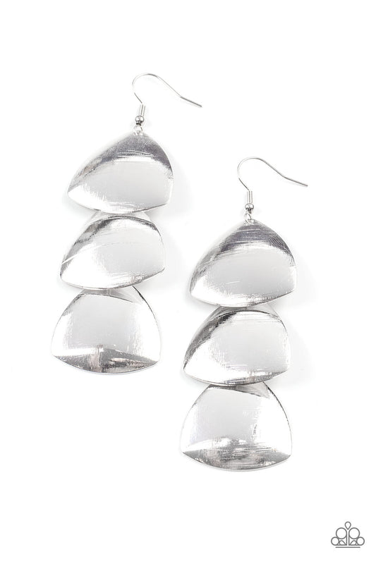 Modishly Metallic - Silver Oversized & Overlapping Triangular Plate Paparazzi Earrings