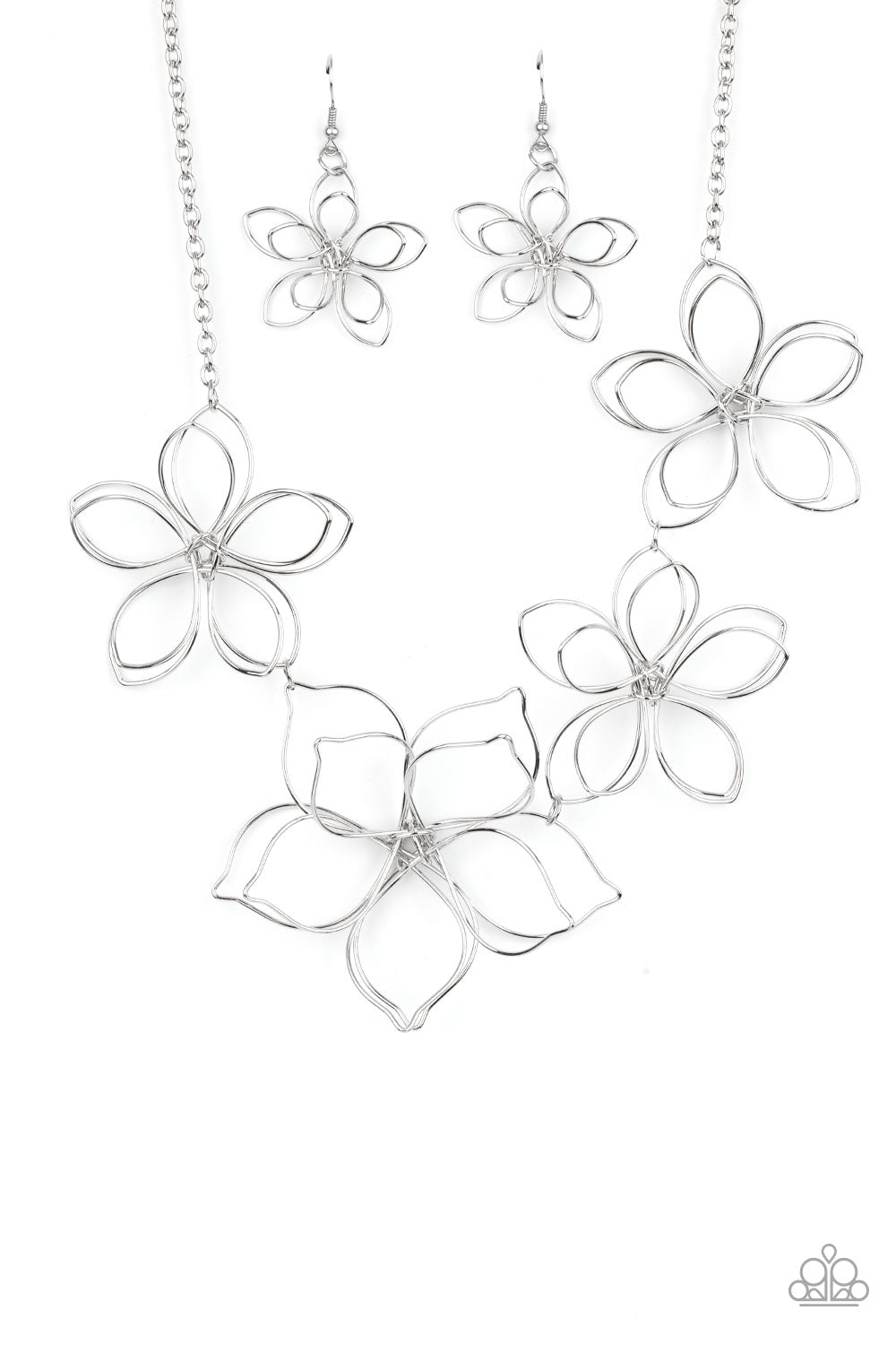 Flower Garden Fashionista - Silver Oversized Blossom Paparazzi Necklace & matching earrings