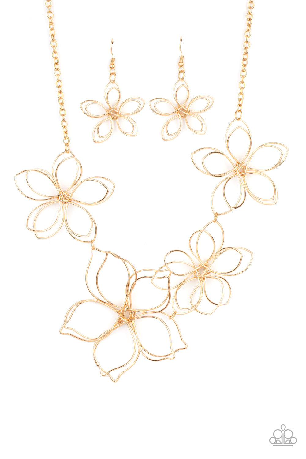 Flower Garden Fashionista - Gold Oversized Blossom Paparazzi Necklace & matching earrings
