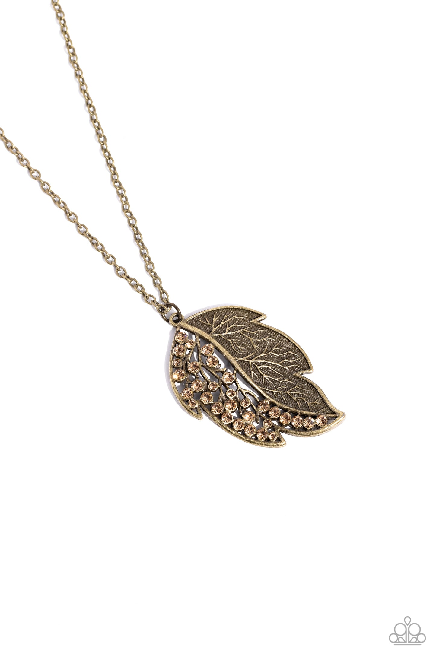 A Mid-AUTUMN Nights Dream - Brass Life-Like Leaf Pendant Paparazzi Necklace & matching earrings