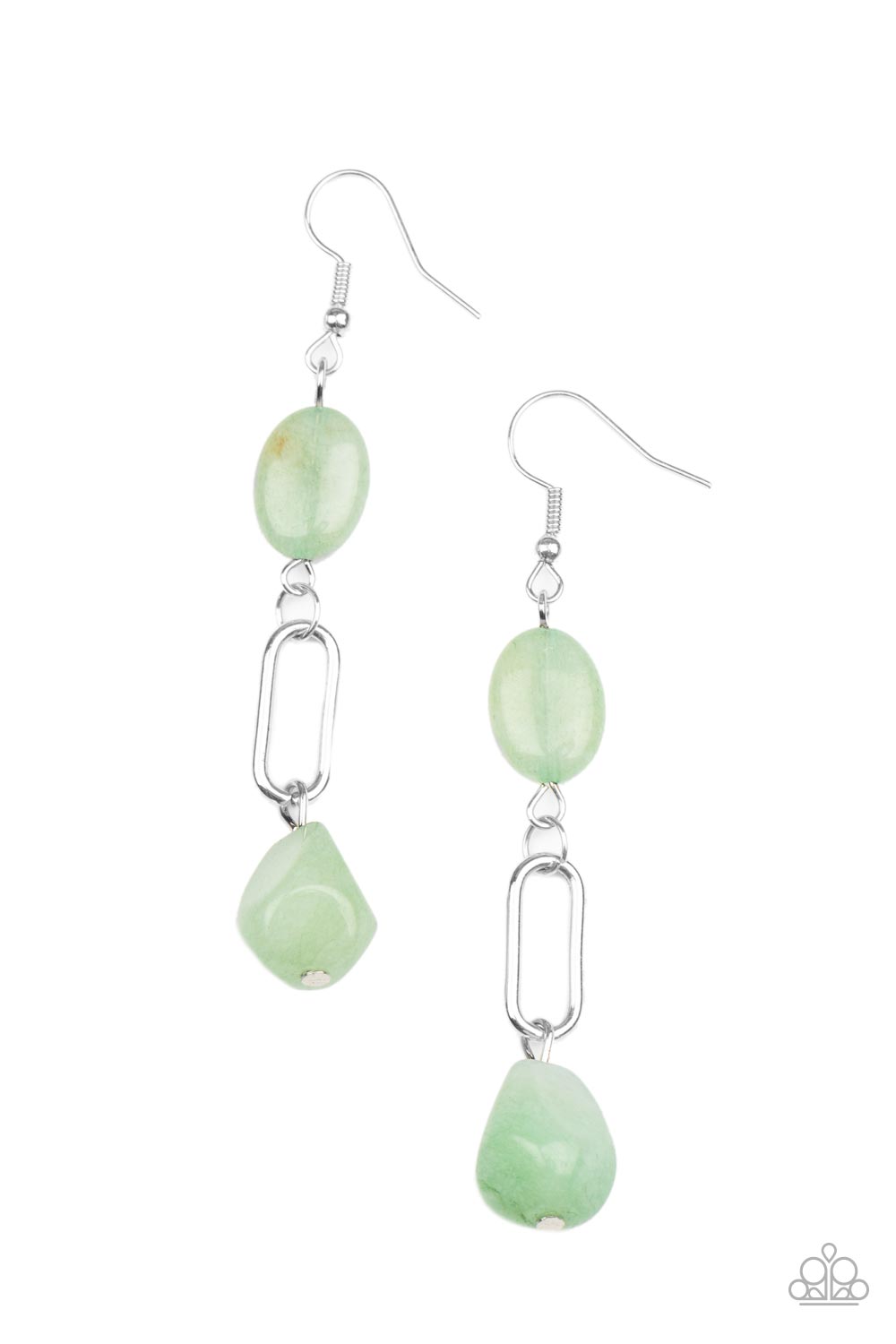 Stone Apothecary - Green Faceted Oval Stones/Silver Oval Frame Paparazzi Earrings