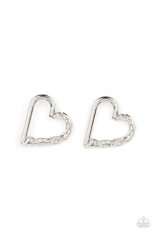 Cupid, Who? - Silver Twisted Heart Frame Paparazzi Post Earrings