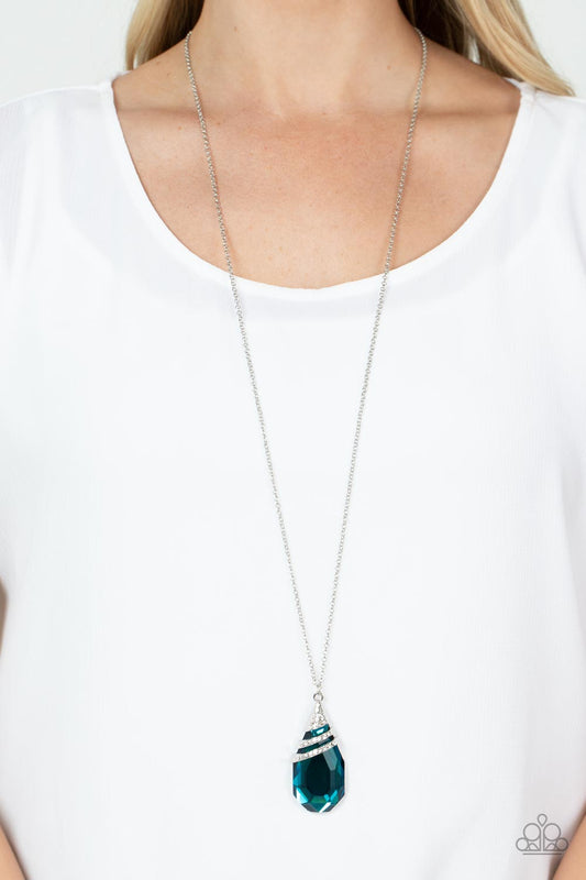 Demandingly Diva - Blue Oversized Teardrop Pendant Paparazzi Necklace & matching earrings