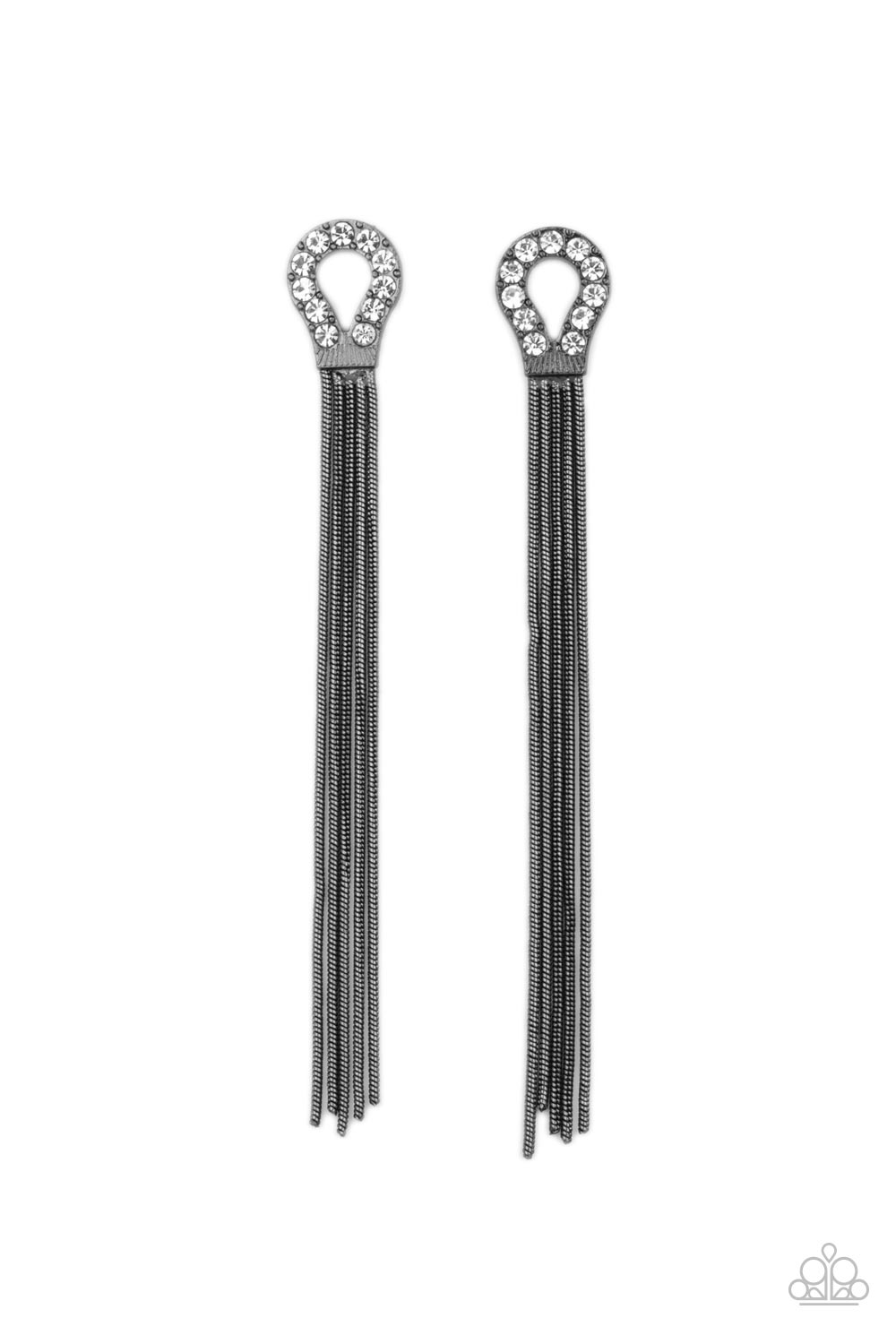 Dallas Debutante - Gunmetal Snake chains & White Rhinestone Horseshoe Paparazzi Earrings