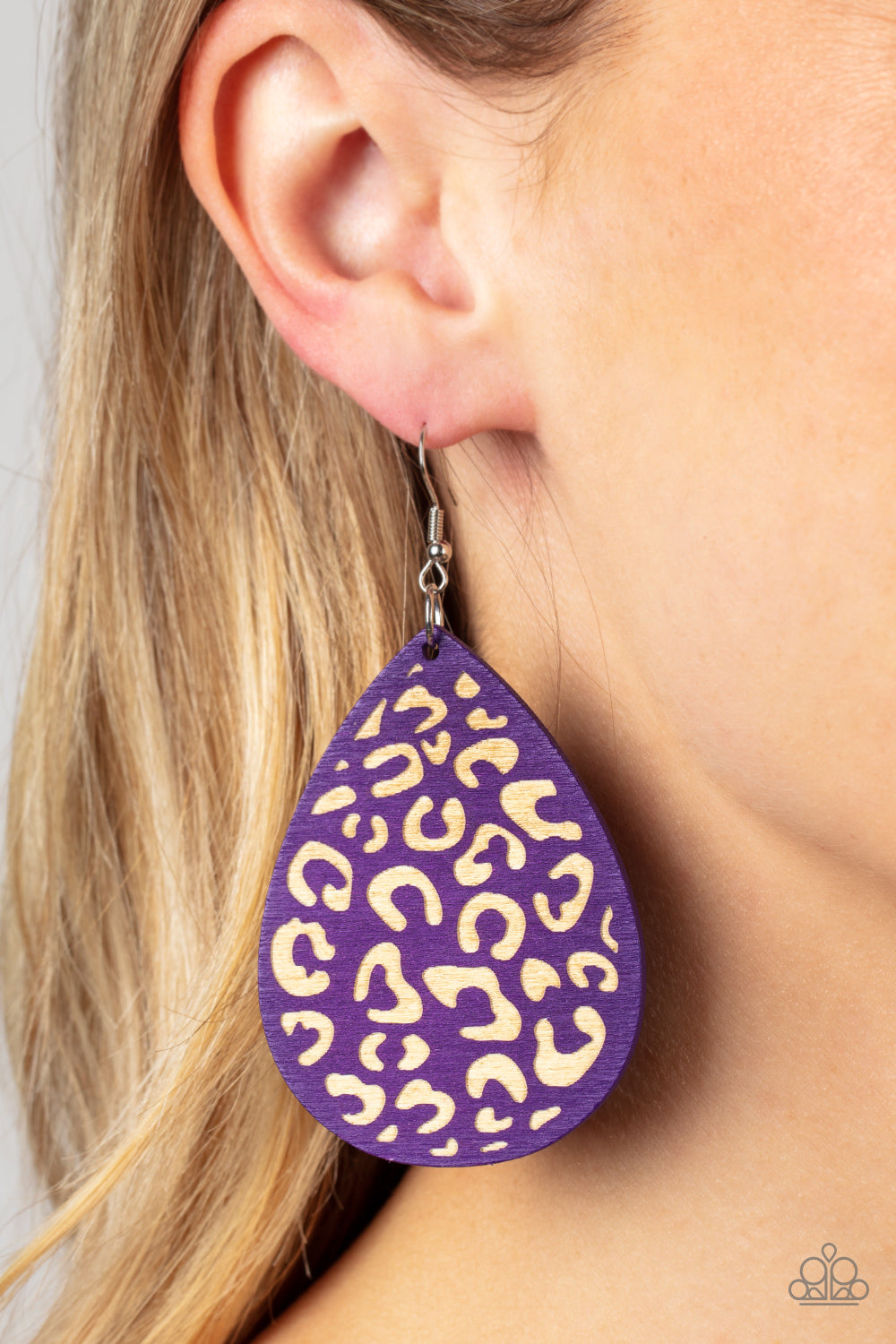 Suburban Jungle - Purple Wooden Cheetah-Like Pattern Paparazzi Earrings