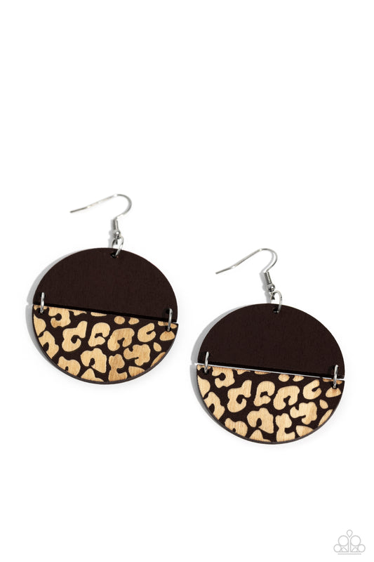 Jungle Catwalk - Brown Cheetah-Like Pattern Paparazzi Wooden Earrings