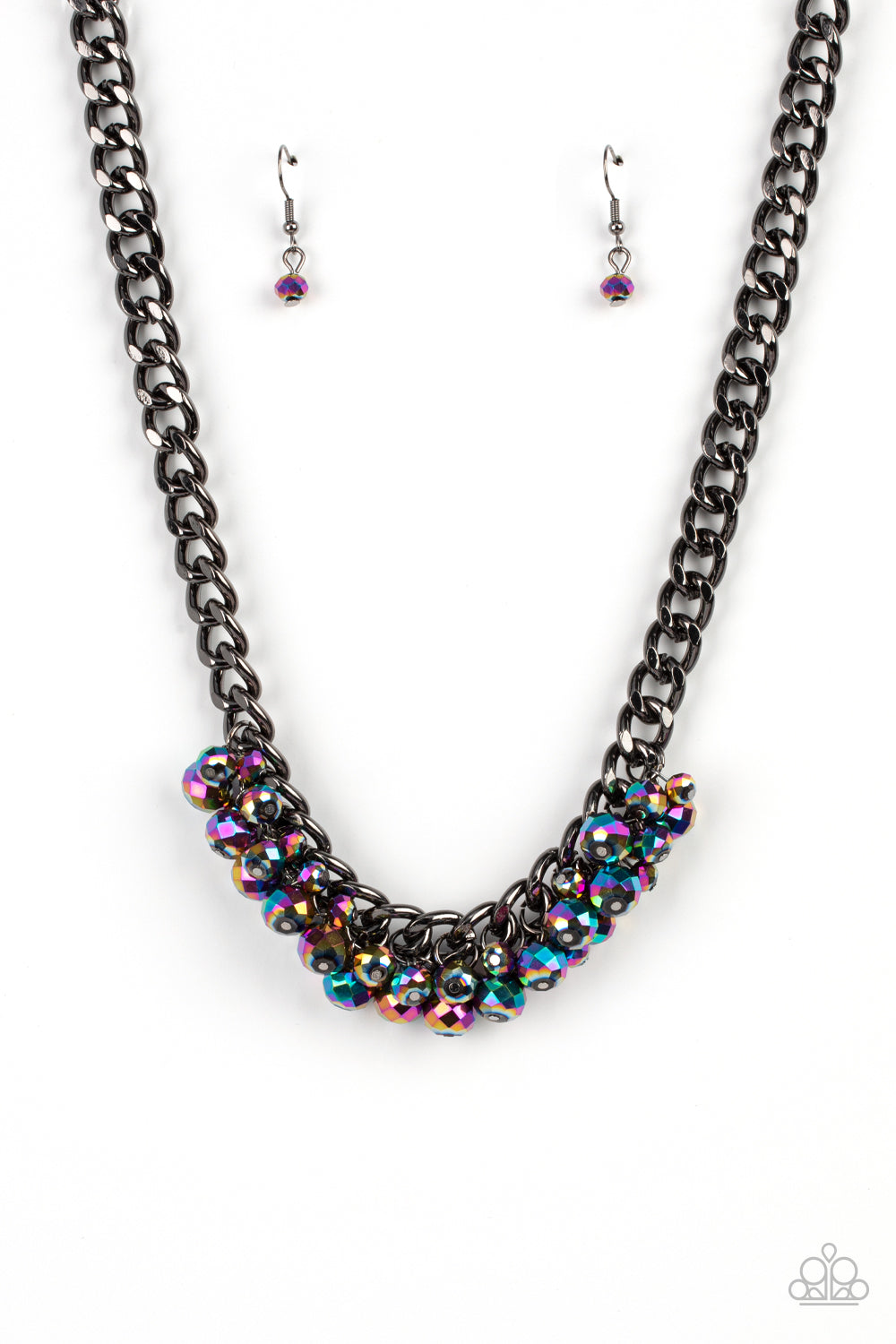 Galactic Knockout - Multi Oil Spill Metallic Beaded Paparazzi Necklace & matching earrings