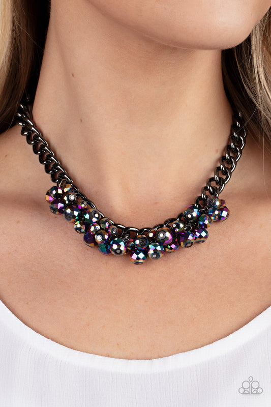 Galactic Knockout - Multi Oil Spill Metallic Beaded Paparazzi Necklace & matching earrings