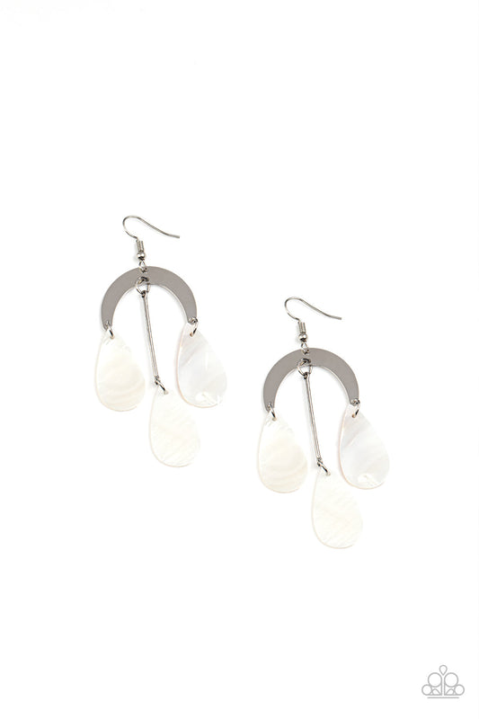 Atlantis Ambience - White Shell-Like Teardrops & Silver Half Moon Frame Paparazzi Earrings